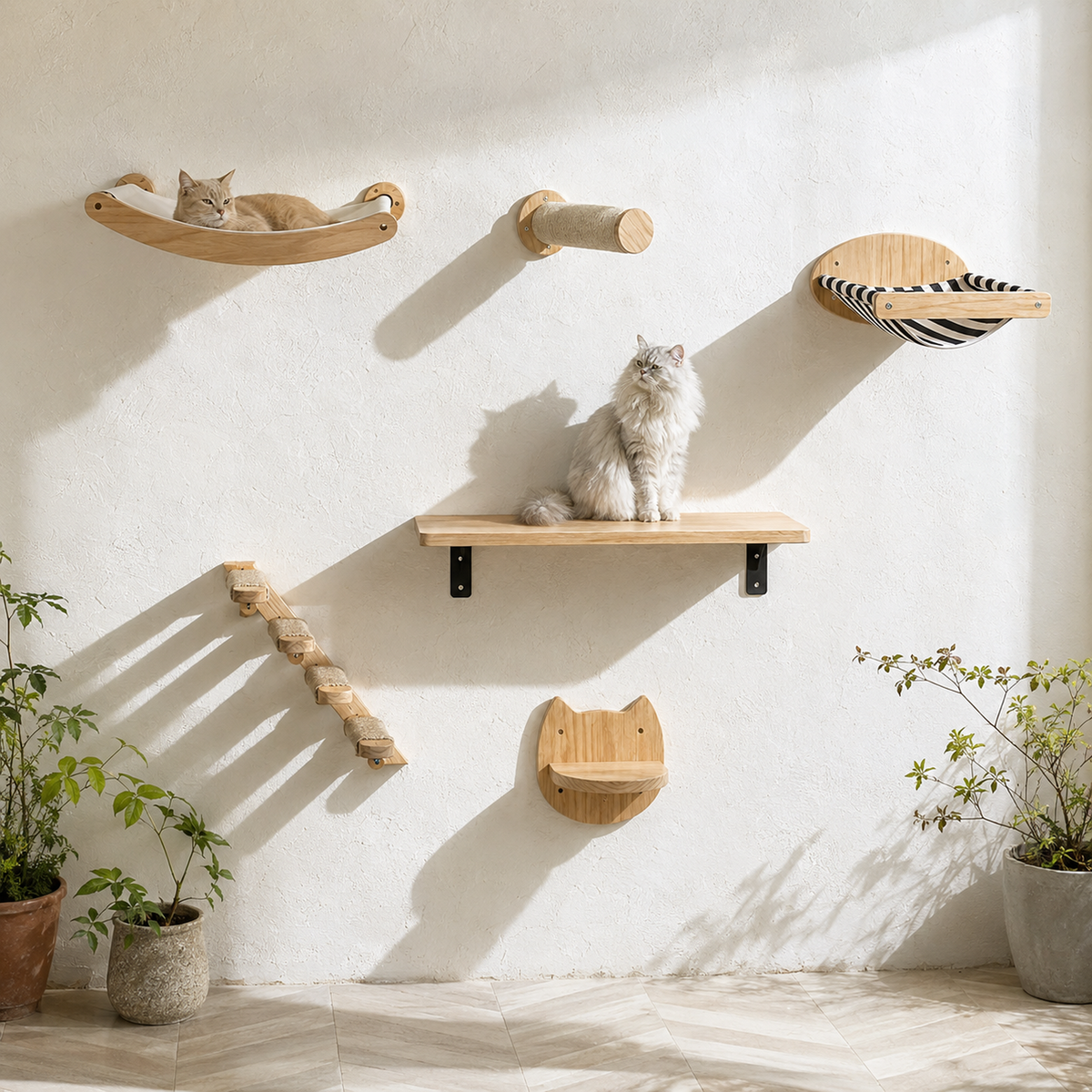 Arbre à chat mural modulable en bois massif