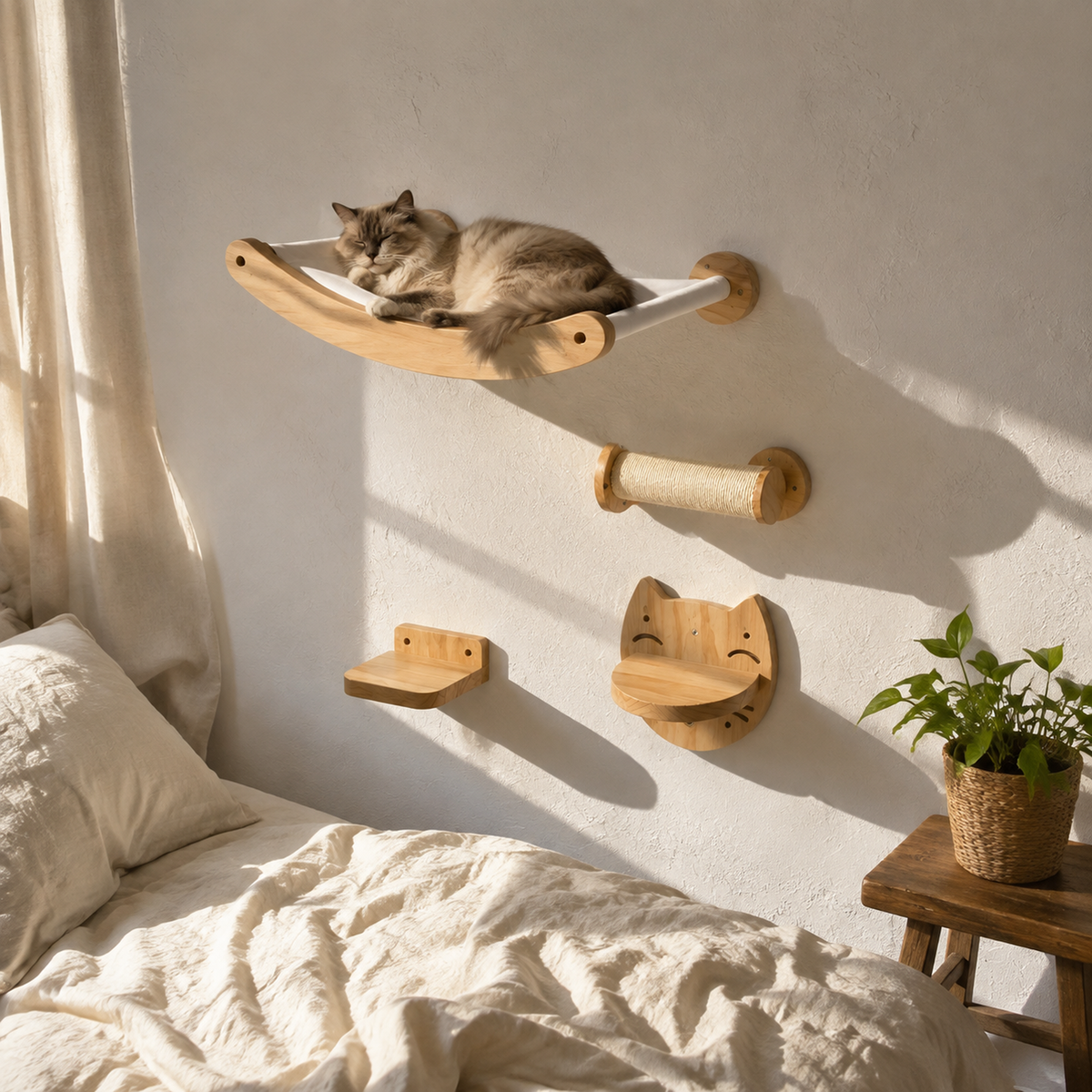 Arbre à chat mural modulable en bois massif