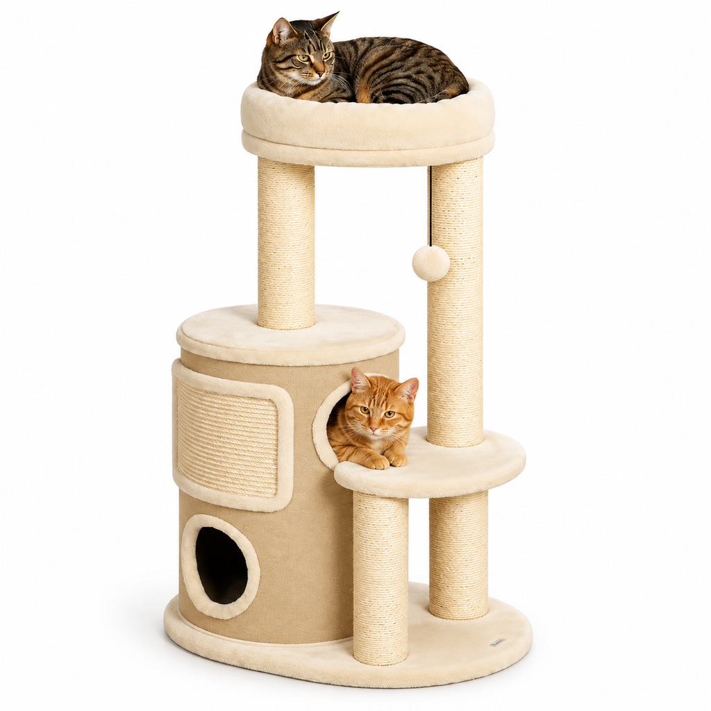 Arbre à chat à 4 niveaux avec niche double – 90 cm