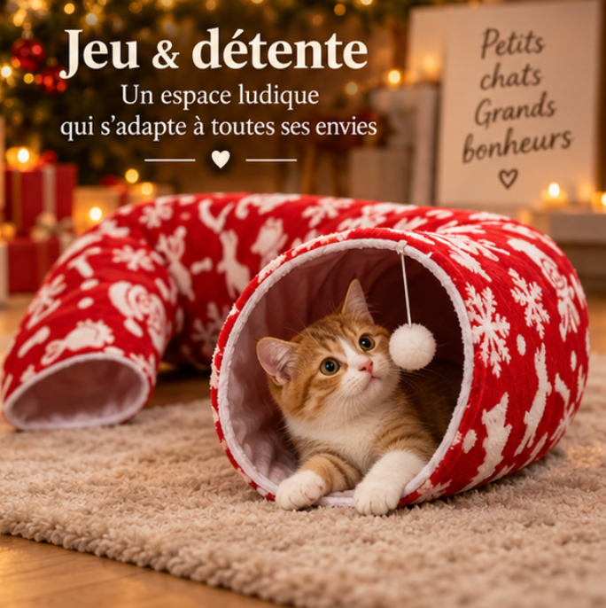 Lit pour chat modulable en tunnel de jeu de Noël