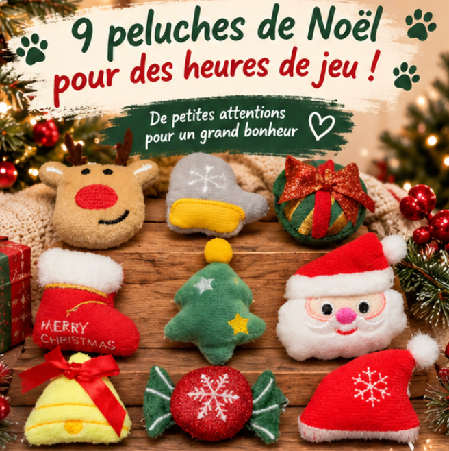 Lot de 9 jouets de Noël en peluche pour chat