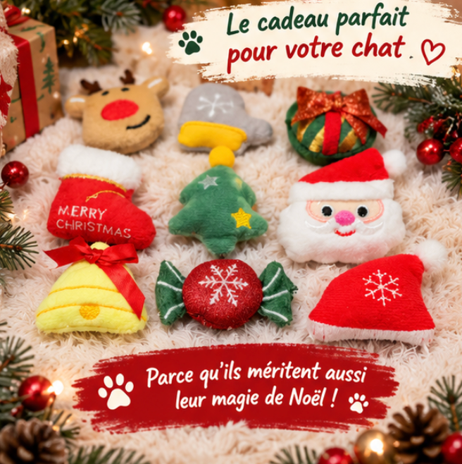 Lot de 9 jouets de Noël en peluche pour chat