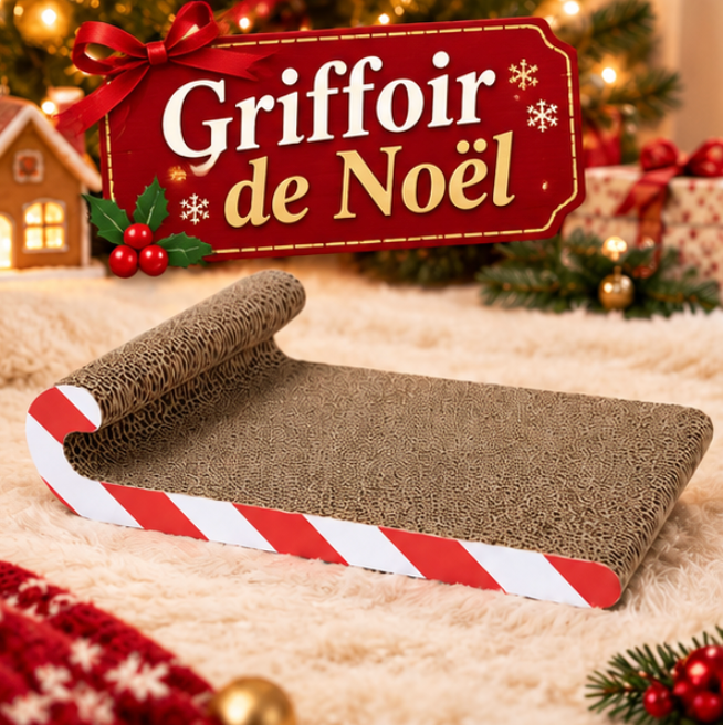 Griffoir luge de Noël en carton pour chat