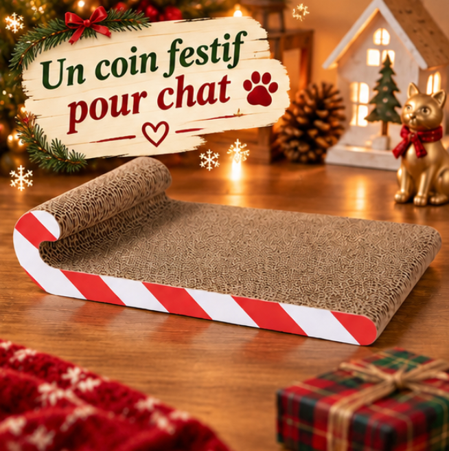 Griffoir luge de Noël en carton pour chat