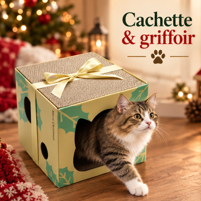 Maisonnette cadeau de Noël avec griffoir pour chat