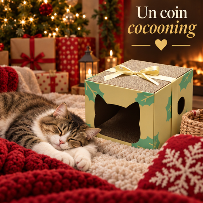 Maisonnette cadeau de Noël avec griffoir pour chat