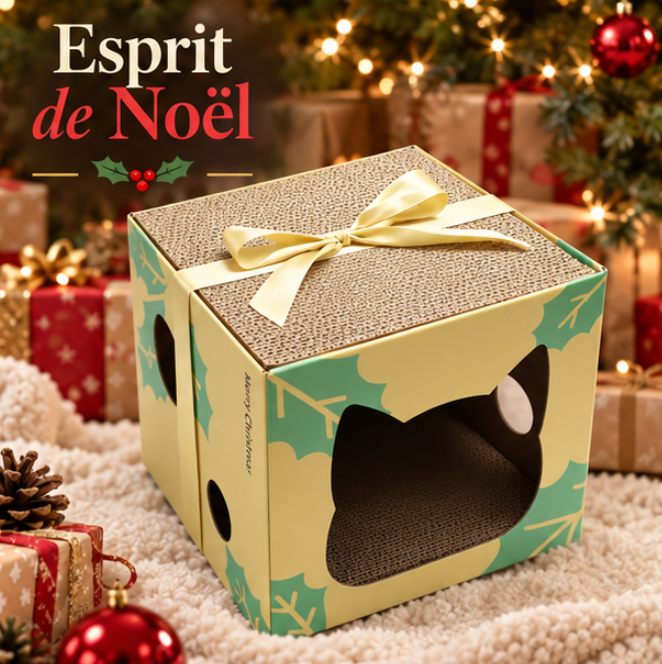 Maisonnette cadeau de Noël avec griffoir pour chat