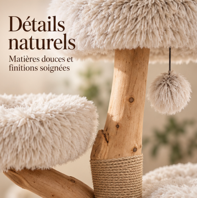Arbre à chat design en bois de poirier massif – 102 cm