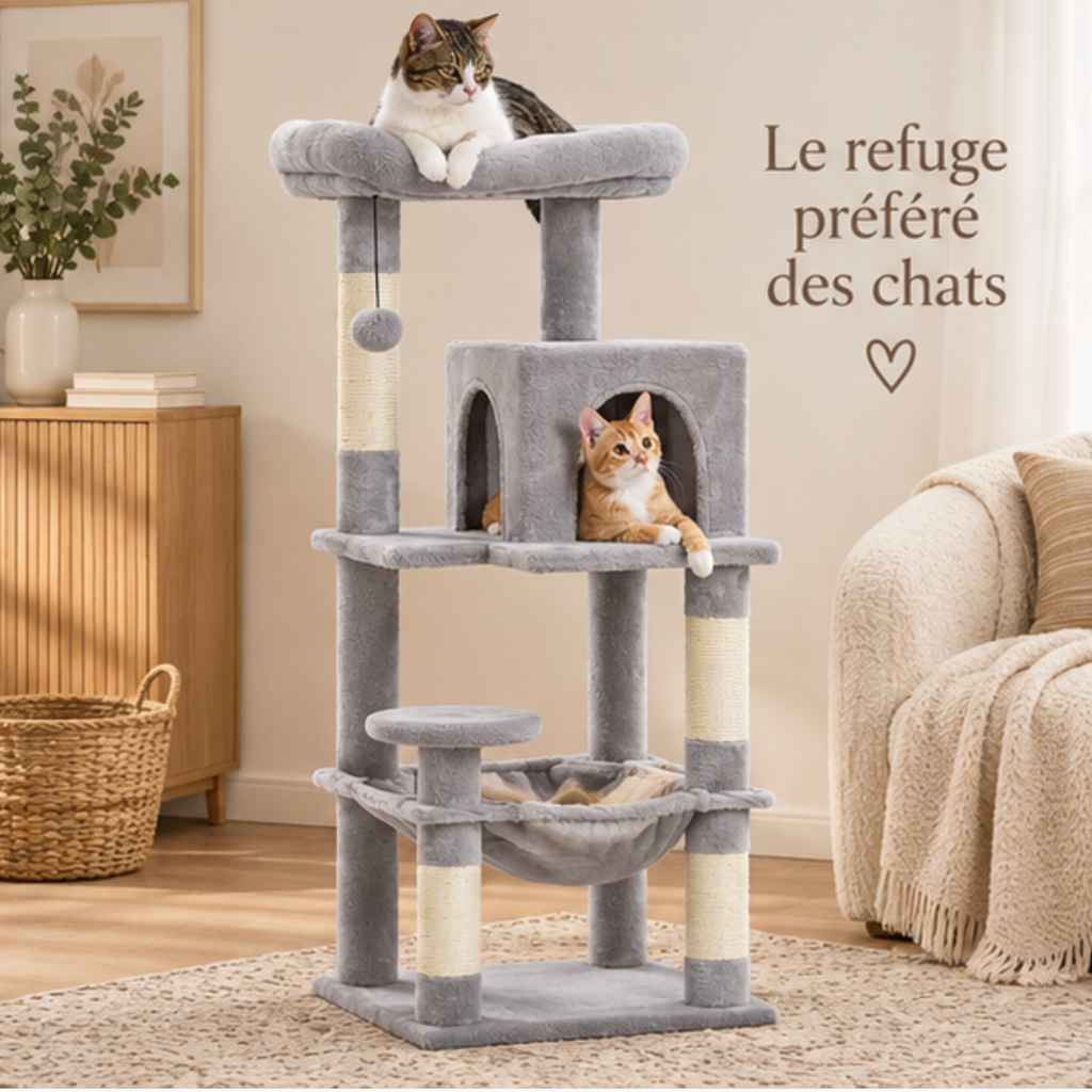 Arbre à chat 5 niveaux avec cadre en métal et grand hamac – 116 cm