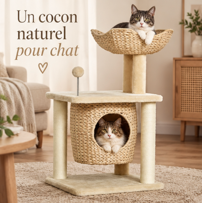 Arbre à chat cosy chic avec paniers tressés – 74 cm