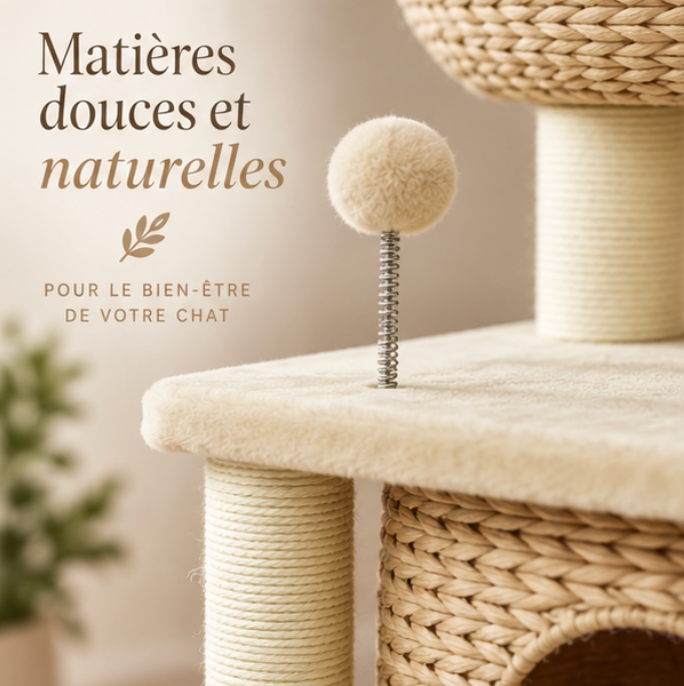 Arbre à chat cosy chic avec paniers tressés – 74 cm