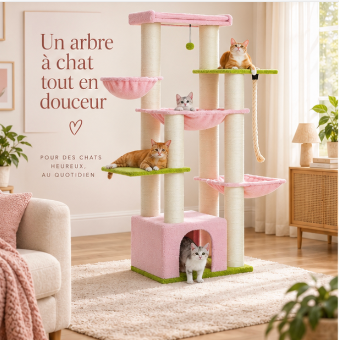 Arbre à chat XXL à 7 niveaux avec 3 hamacs – 170 cm