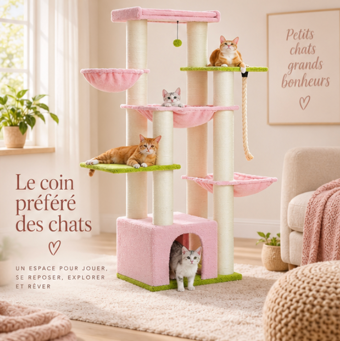 Arbre à chat XXL à 7 niveaux avec 3 hamacs – 170 cm