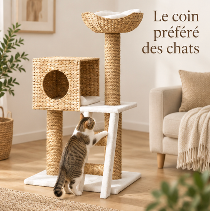 Arbre à chat compact avec niche, échelle et panier – 100,5 cm