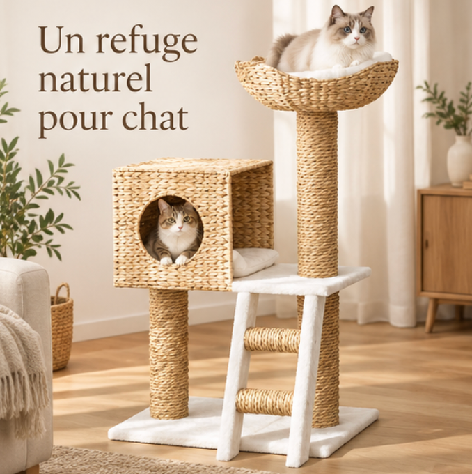 Arbre à chat compact avec niche, échelle et panier – 100,5 cm