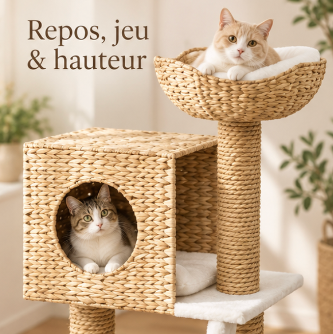 Arbre à chat compact avec niche, échelle et panier – 100,5 cm