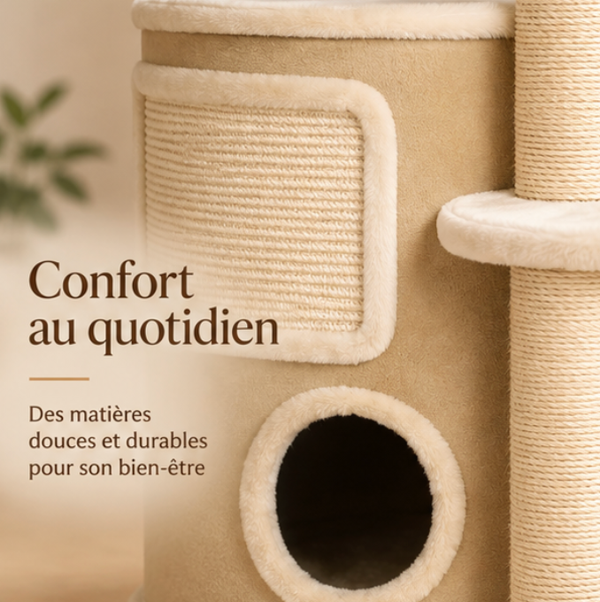Arbre à chat à 4 niveaux avec niche double – 90 cm