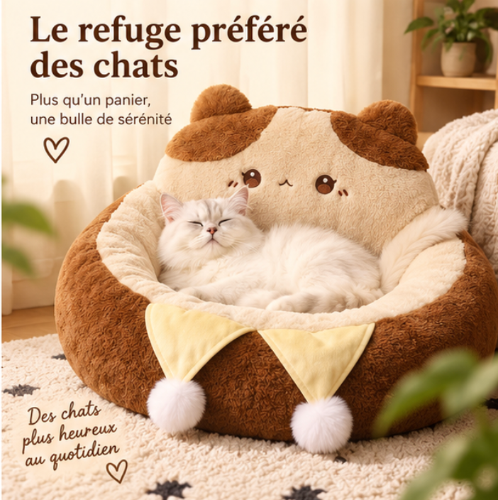 Panier rond en peluche à motif chat