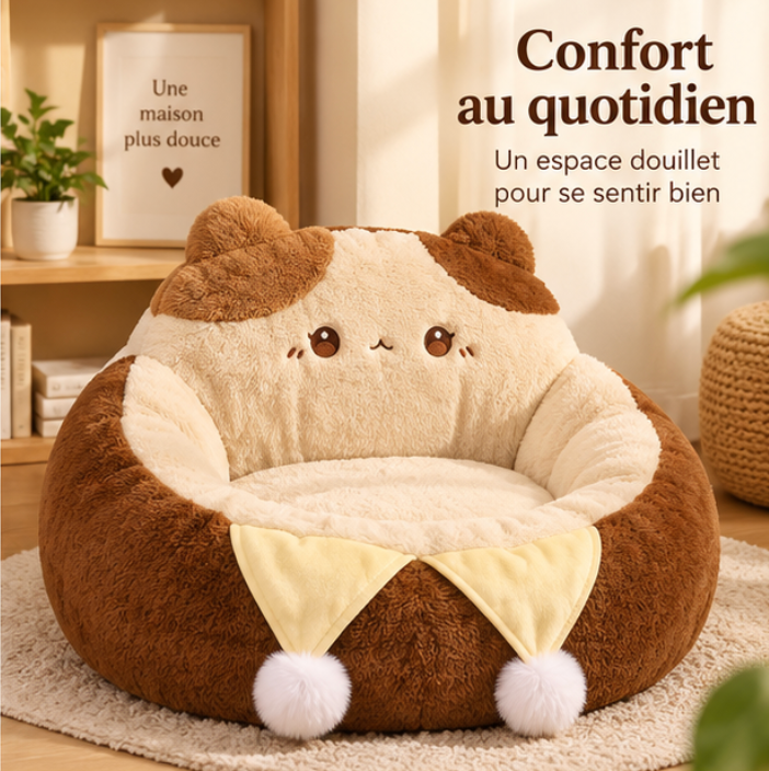 Panier rond en peluche à motif chat