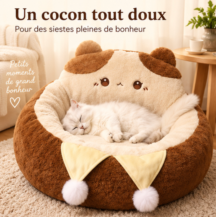 Panier rond en peluche à motif chat