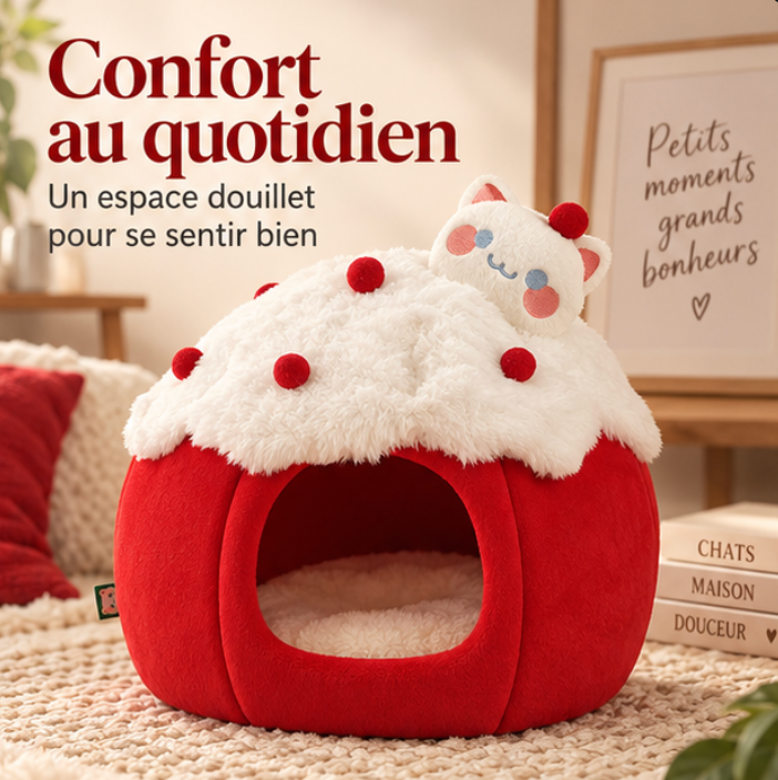 Niche pour chat rouge en forme de gâteau