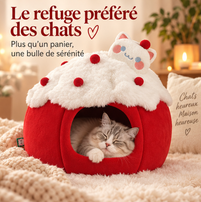 Niche pour chat rouge en forme de gâteau