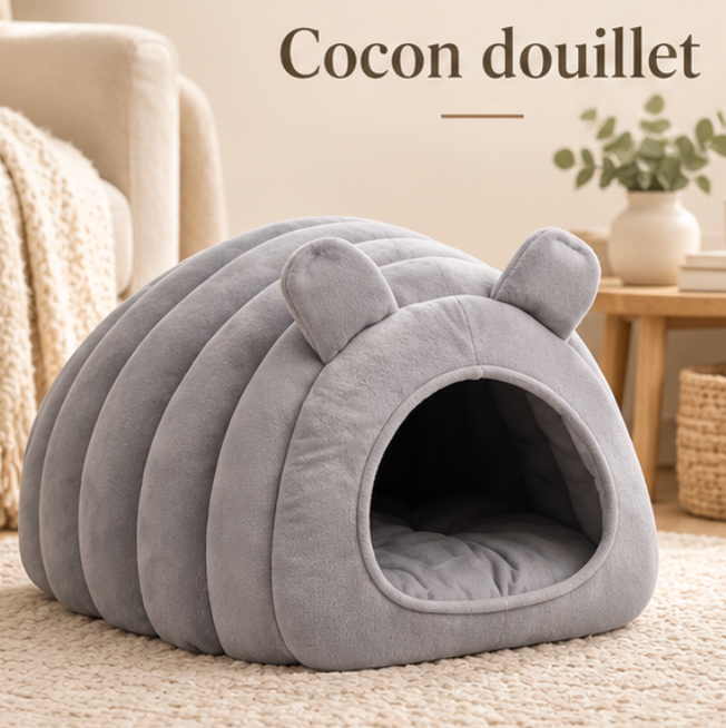 Niche douillette en forme de tunnel pour chat