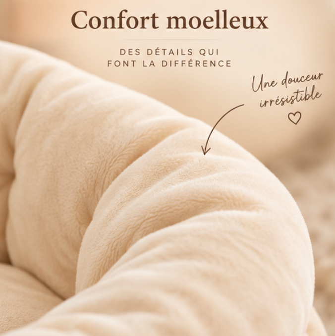 Panier rond chauffant en velours pour chat et chien