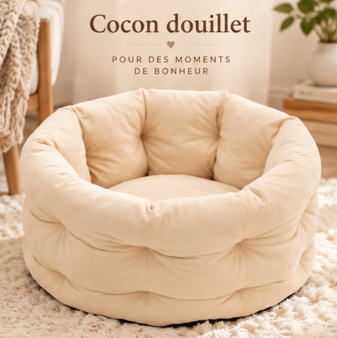 Panier rond chauffant en velours pour chat et chien