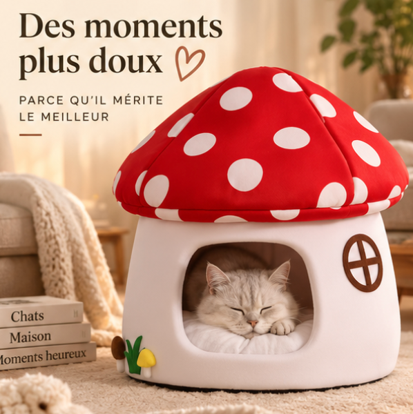 Niche champignon rouge pour chat et petit chien