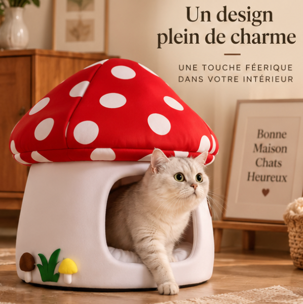 Niche champignon rouge pour chat et petit chien