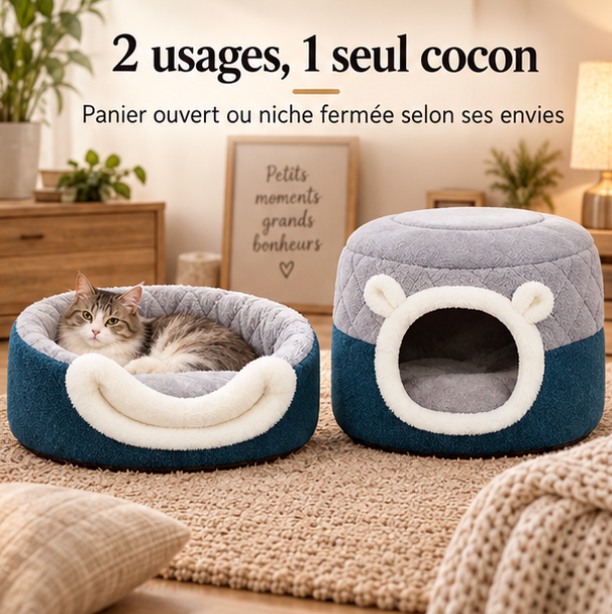 Niche convertible en panier pour chat et petit chien