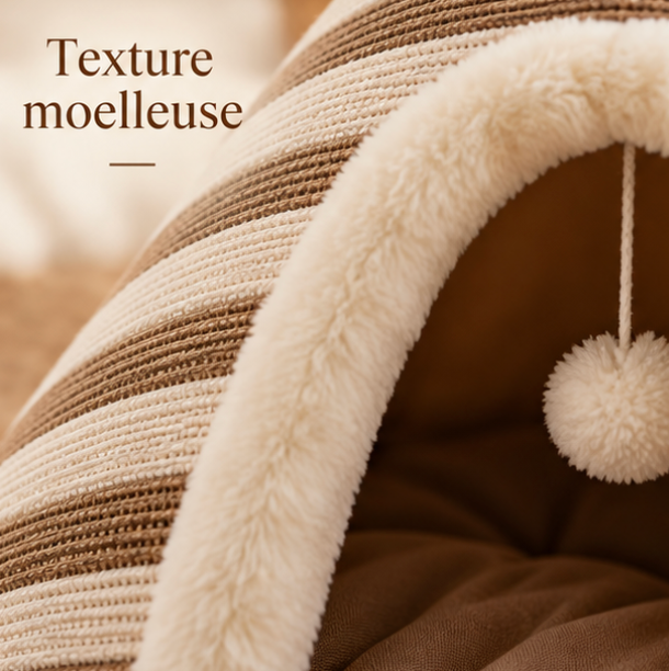 Niche tipi auto-chauffante en peluche pour chat