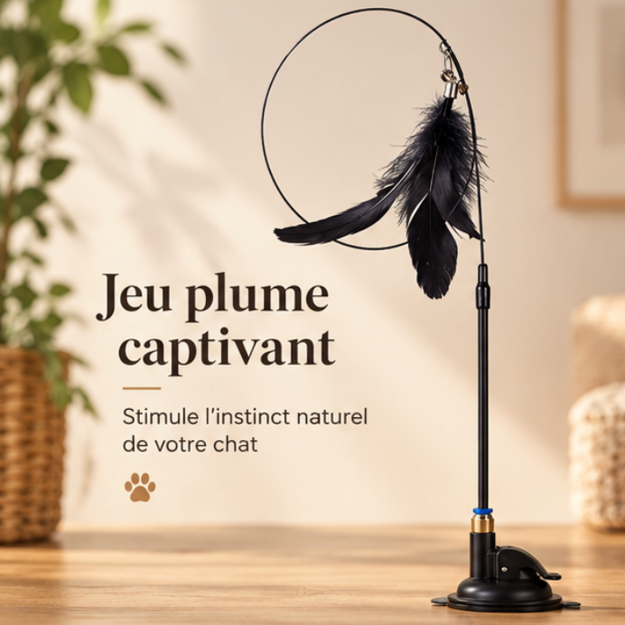 Jouet interactif à plumes avec ventouse pour chat