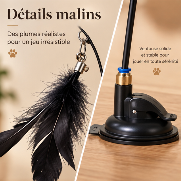 Jouet interactif à plumes avec ventouse pour chat