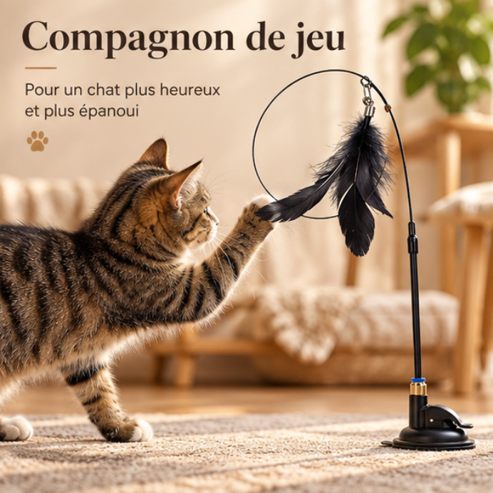 Jouet interactif à plumes avec ventouse pour chat