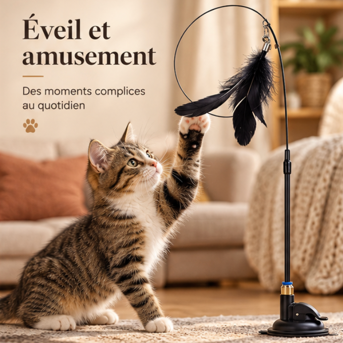 Jouet interactif à plumes avec ventouse pour chat