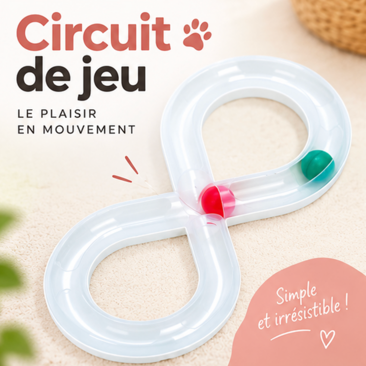 Circuit orbital en forme de 8 avec balles pour chat
