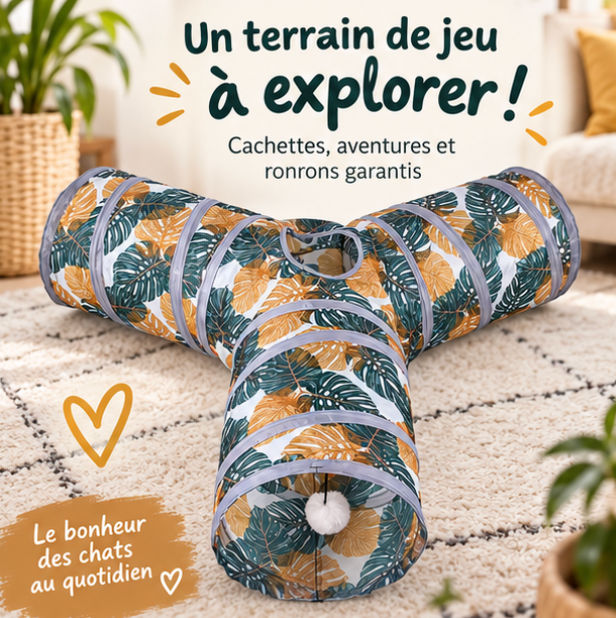 Tunnel pliable en tissu pour chat et petits animaux