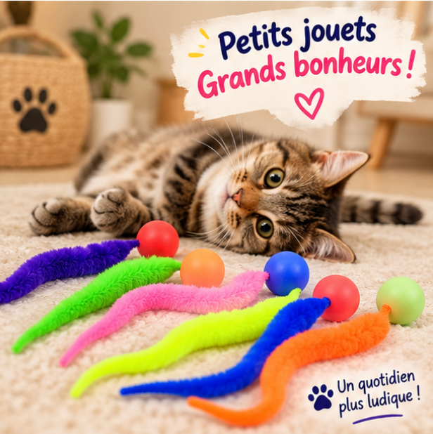 Set de 6 jouets chenille avec balles rebondissantes pour chat