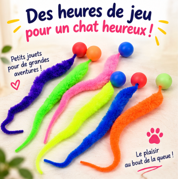 Set de 6 jouets chenille avec balles rebondissantes pour chat