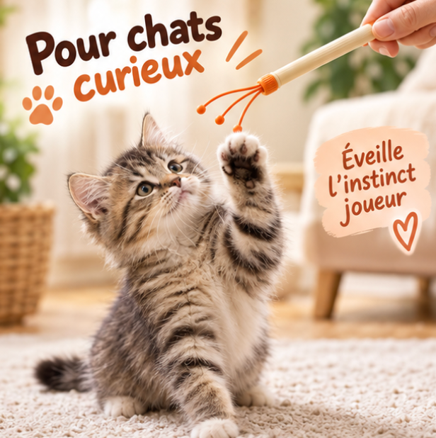 Baguette de jeu rétractable et massante pour chat