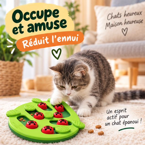 Puzzle gourmand en forme de feuille pour chat