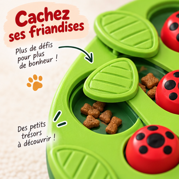 Puzzle gourmand en forme de feuille pour chat