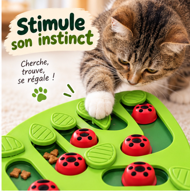 Puzzle gourmand en forme de feuille pour chat