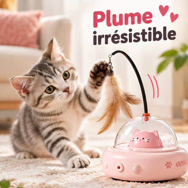 Jouet automatique 3-en-1 avec plume et laser pour chat