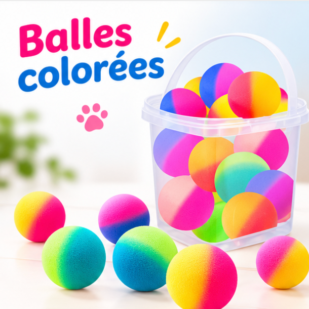 Lot de 10 balles rebondissantes multicolores pour chat