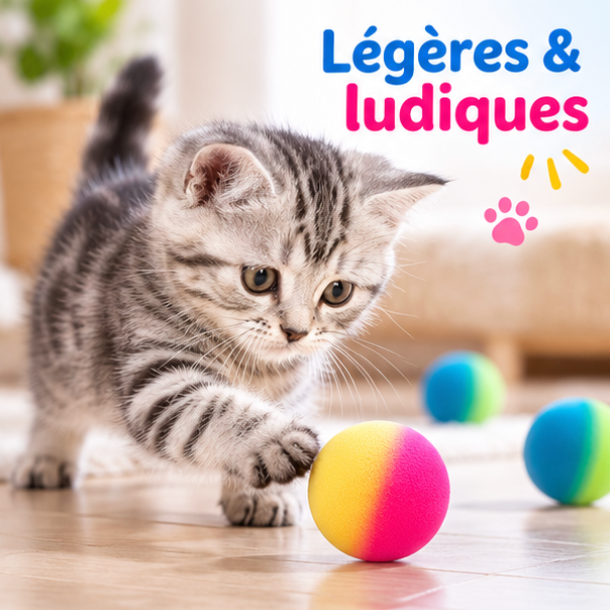 Lot de 10 balles rebondissantes multicolores pour chat