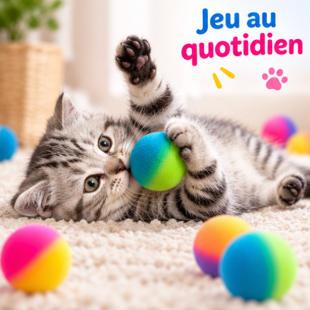 Lot de 10 balles rebondissantes multicolores pour chat