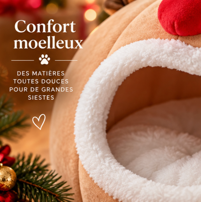 Niche de Noël en forme de renne pour chat et petit chien